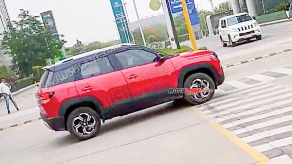 new maruti brezza 2022 red-black side profile spy image