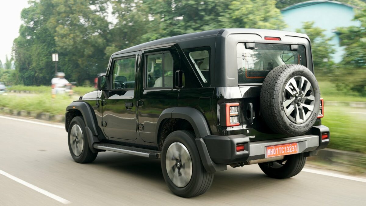 Mahindra thar roxx test drive review action shot rear three quarters black Car Blog India Mahindra Thar Roxx Test Drive Review Action Shot Rear Three Quarters Black